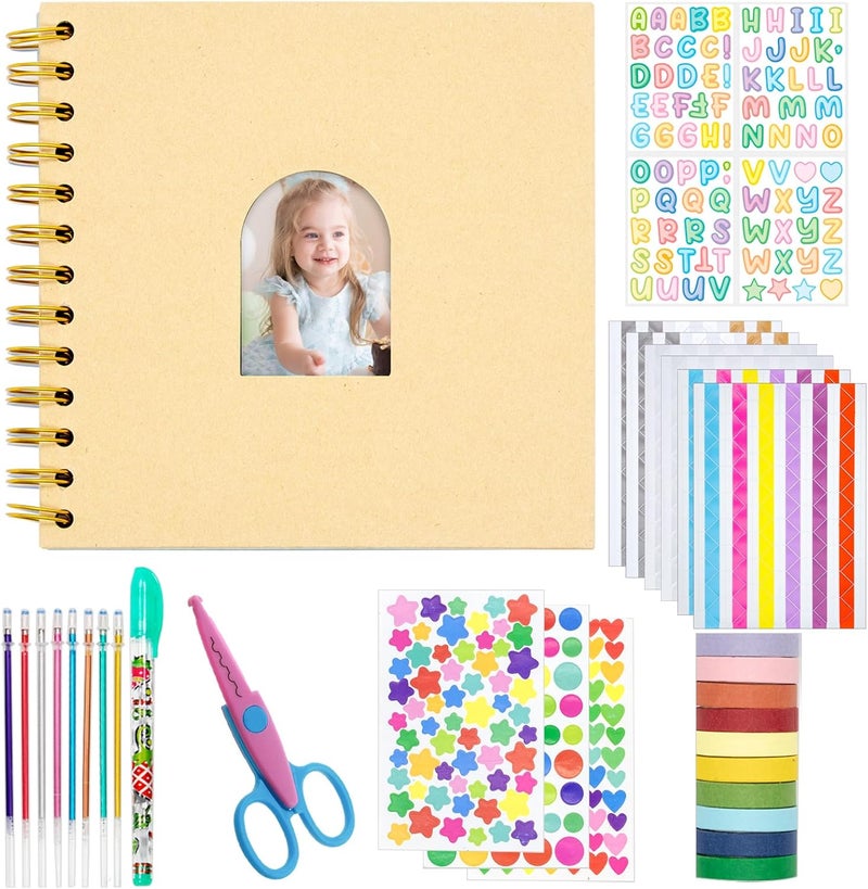 Ablus Kid Scrapbook DIY Photo Album Hard Cover Scrapbook Kit for Kids Instant Camera Print Paper with DIY Accessories (Brown) - Image 1